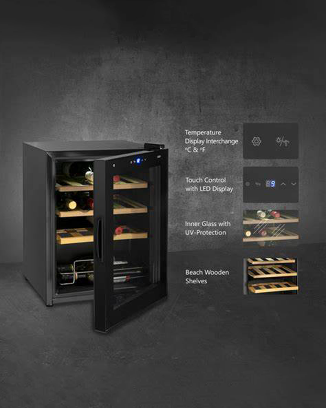 16 Bottle Single Temperature Wine Cooler