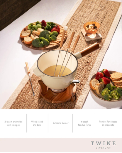 Wood & Cast Iron Fondue Pot
