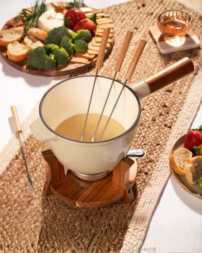 Wood & Cast Iron Fondue Pot