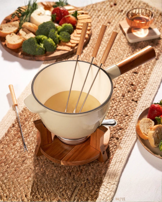 Wood & Cast Iron Fondue Pot
