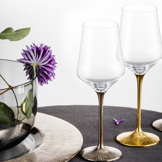 Ravi Bordeaux Glass, Gold, Set of 2