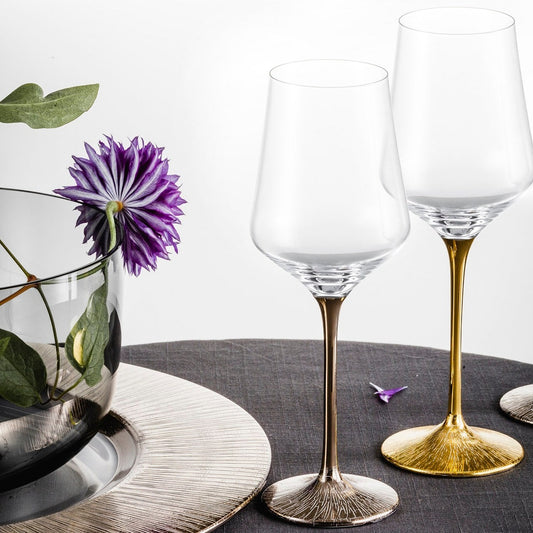 Ravi White Wine Glass, Gold, Set of 2