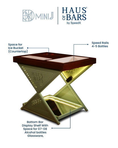 Model J Mini Home Bar Table With Wooden Top, Mint Green & Gold Lattice Finish