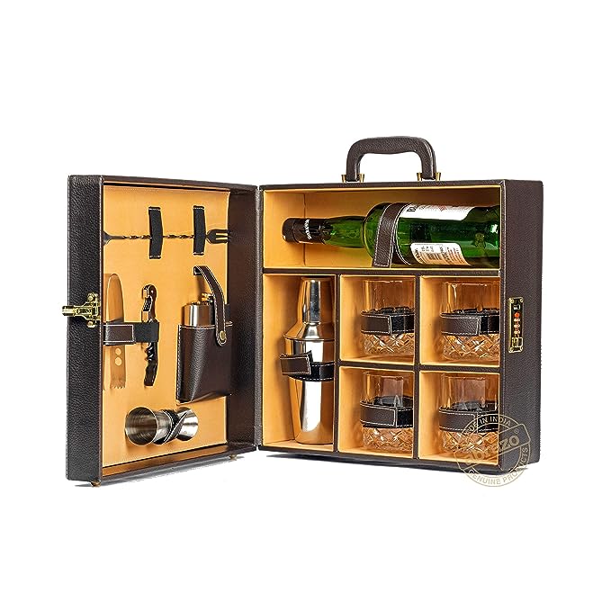 GlasKart's 4 Glass Portable Bar Set (Brown)