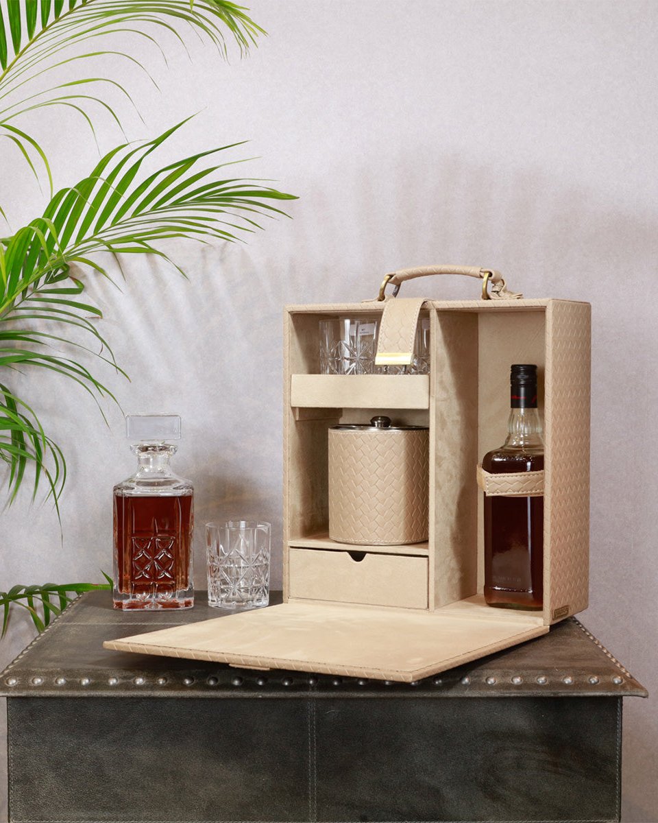 Briefcase Portable Bar, Beige