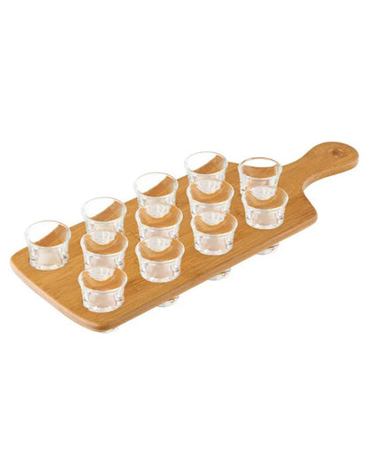 Bamboo Shot Paddle w/ 12 Glasses