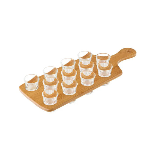 Bamboo Shot Paddle with 12 Glasses