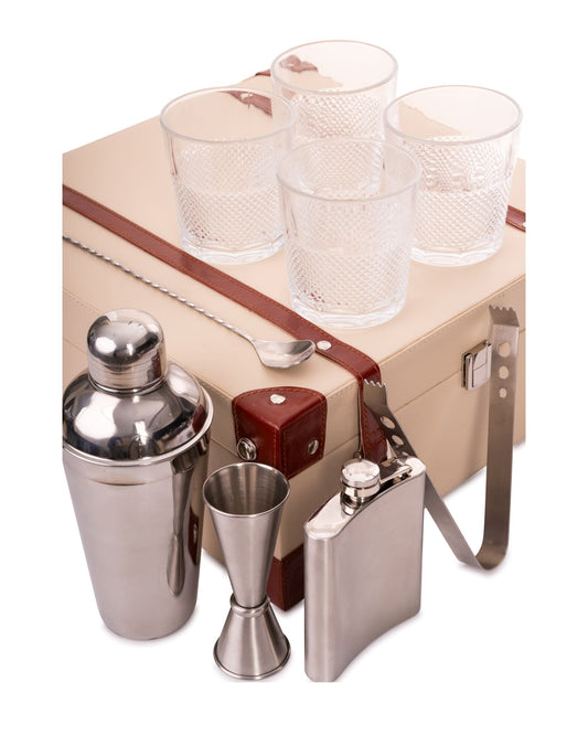 4 Glass Portable Bar Set, Beige & Brown