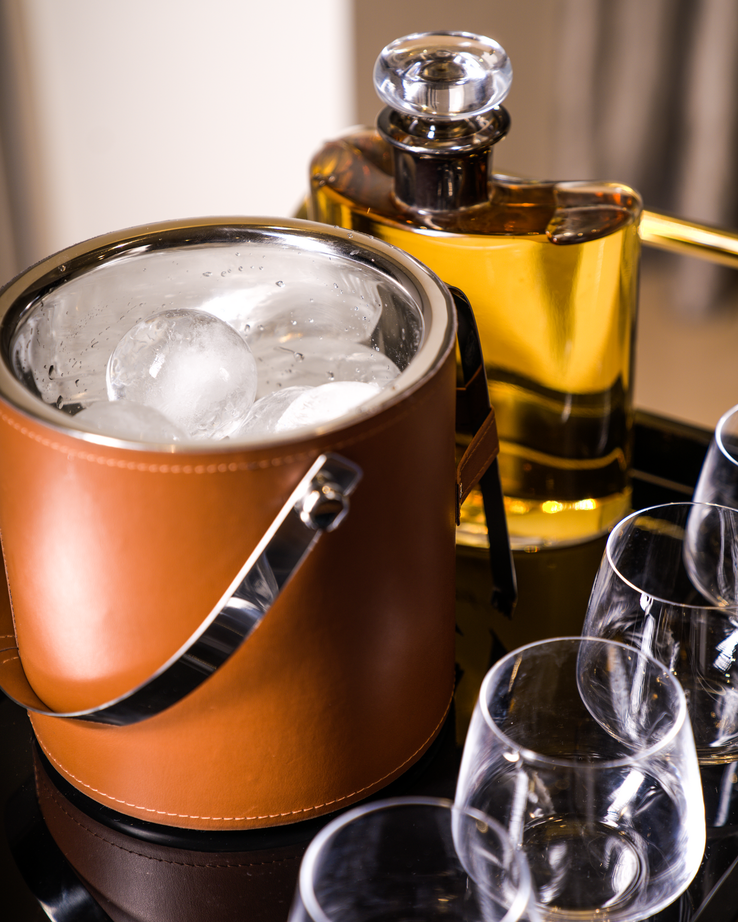Faux Leather Ice Bucket, Tan