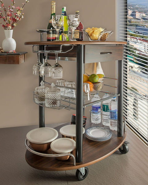 Wooden Trolley With Metal Frame, Walnut