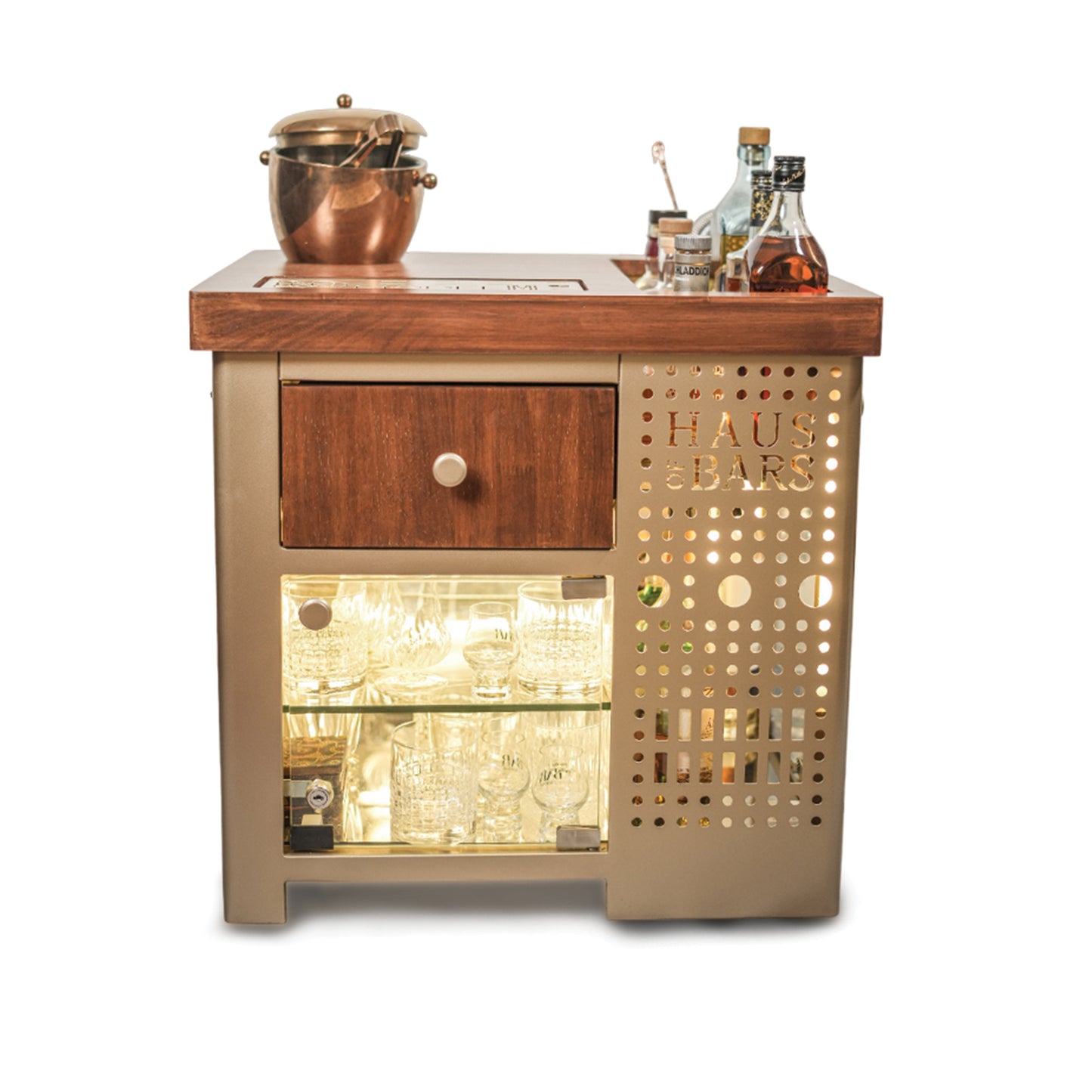 Model M Mini Bar- Matte Gold Right Side Display Cabinet