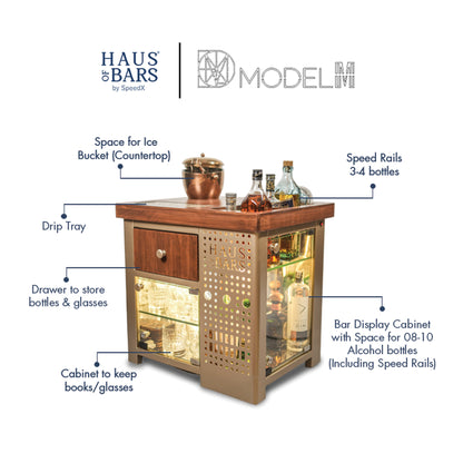 Model M Mini Bar- Matte Gold Right Side Display Cabinet