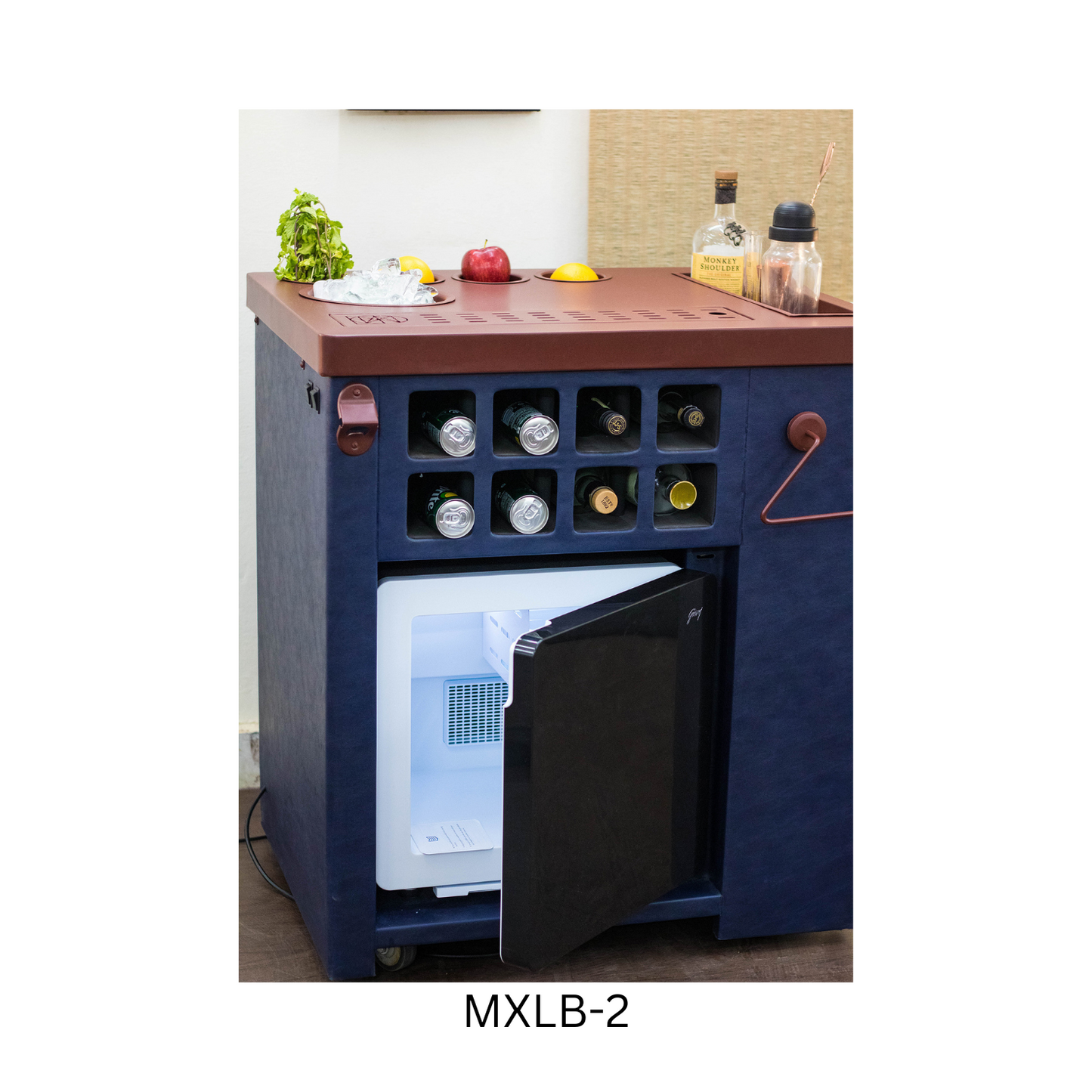 Model X Home Bar, Leather Blue Finish