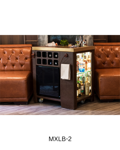 Model X Home Bar, Dark Leather & Matt Gold Finish