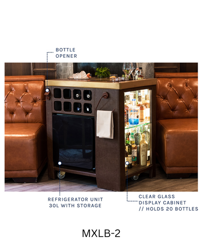 Model X Home Bar, Dark Leather & Matt Gold Finish