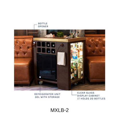 Model X Home Bar, Dark Leather & Matt Gold Finish