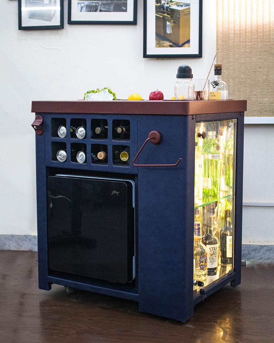 Model X Home Bar, Leather Blue Finish