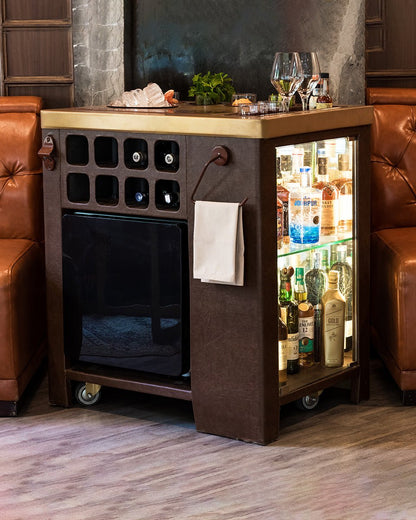 Model X Home Bar, Dark Leather & Matt Gold Finish