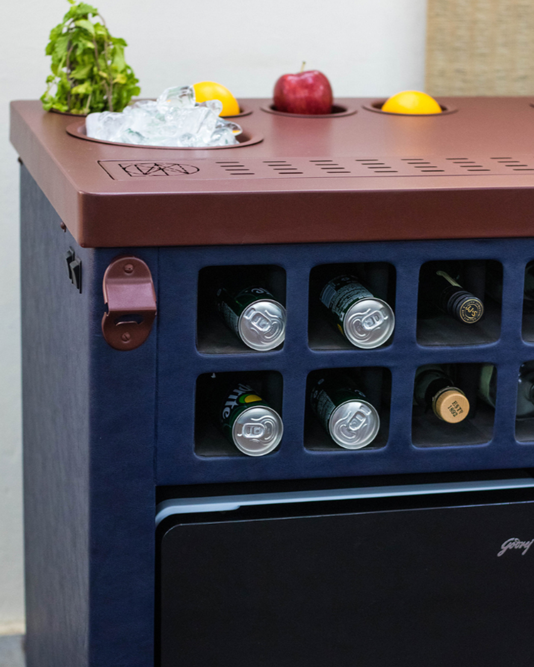 Model X Home Bar, Leather Blue Finish