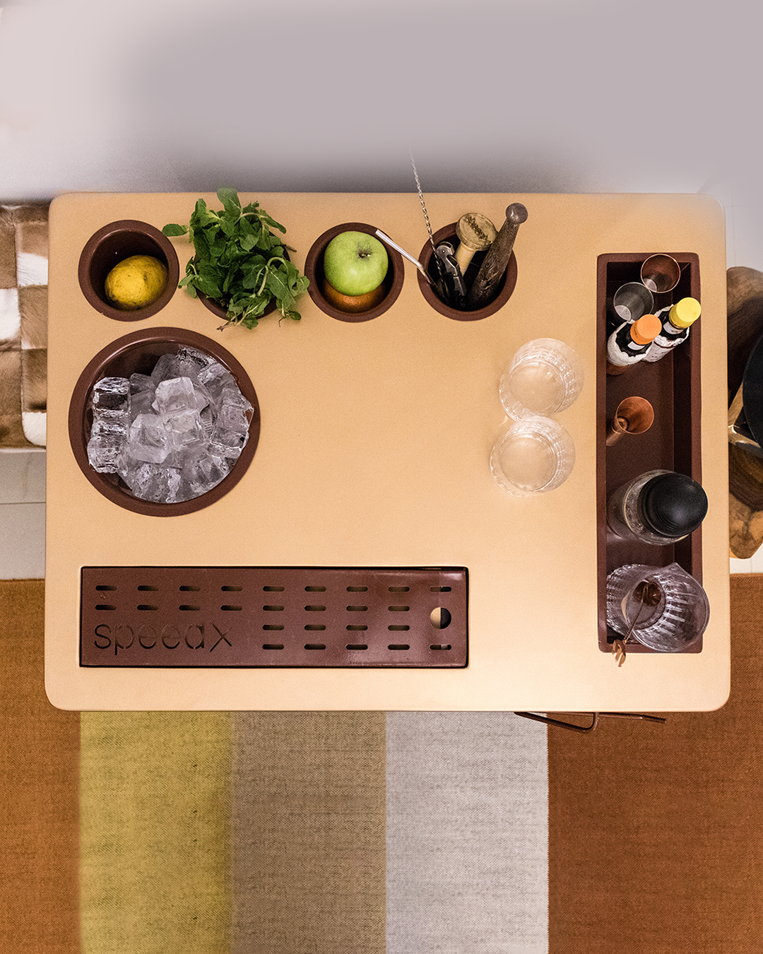 Model X Home Bar, Wooden Vinyl & Matt Gold Finish