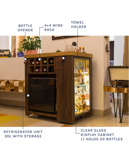 Model X Home Bar, Wooden Vinyl & Matt Gold Finish
