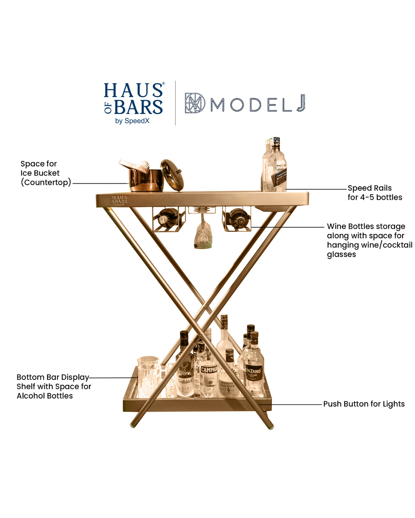 Model J - Matte Gold, Foldable Bar Table