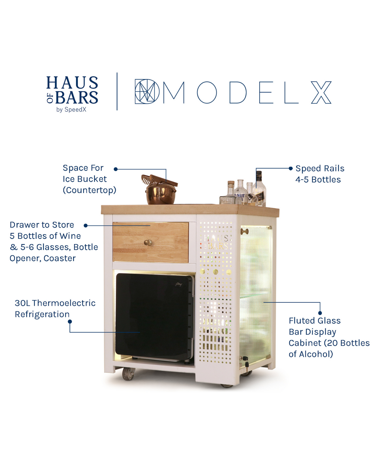 Model X - Wood & Metal Matte White Bar