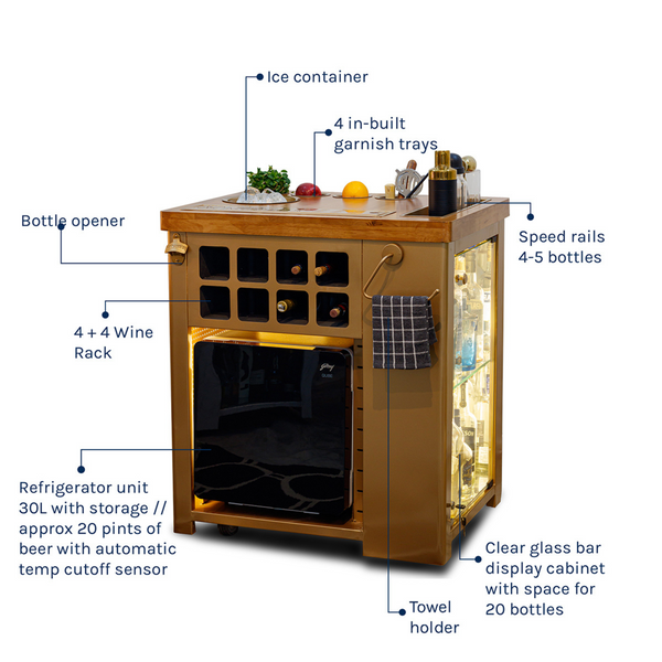 Home Bar, Gold Lattice & Wooden Top Finish Online