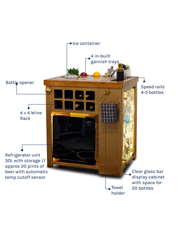 Home Bar, Gold Lattice & Wooden Top Finish Online