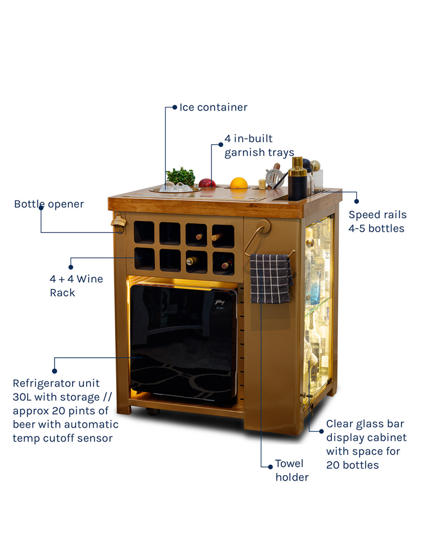 Model X Home Bar, Gold Lattice & Wooden Top Finish