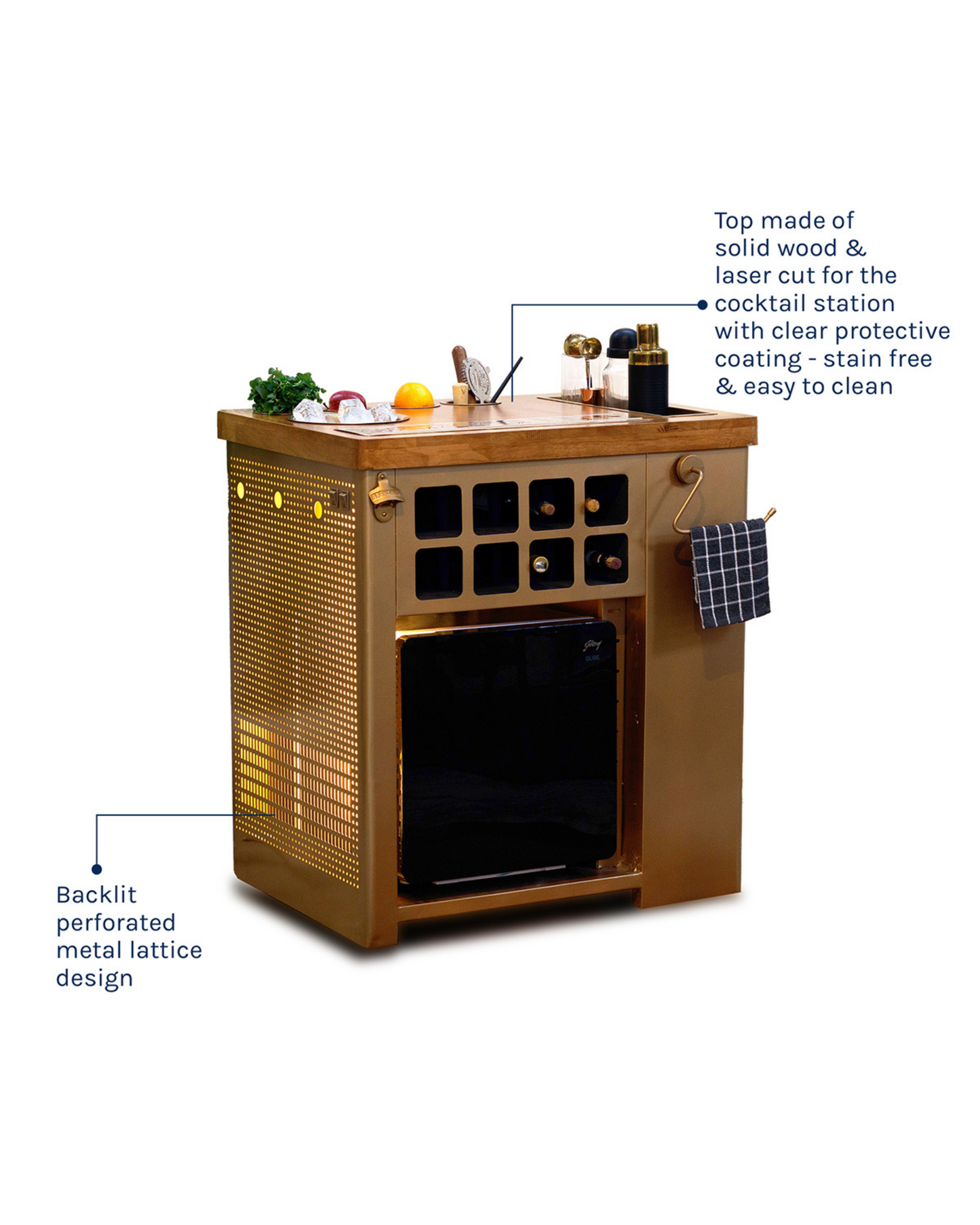 Model X Home Bar, Gold Lattice & Wooden Top Finish