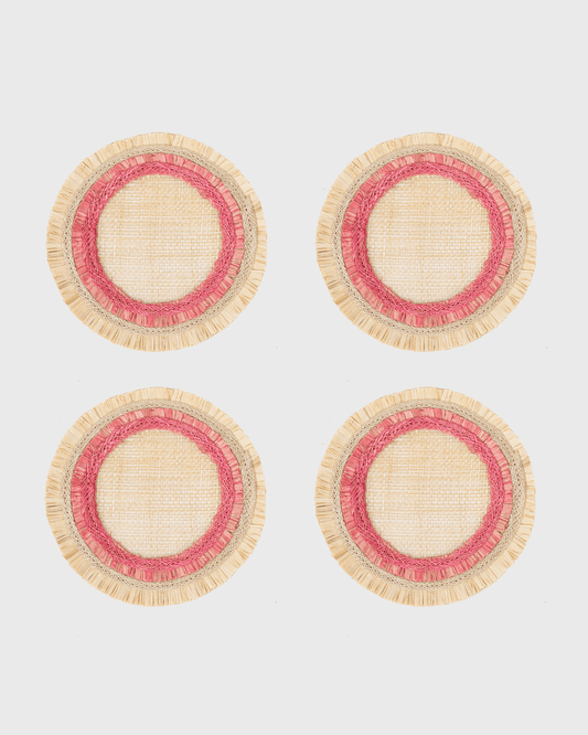 Ruffle Edge Straw Coasters, Pink