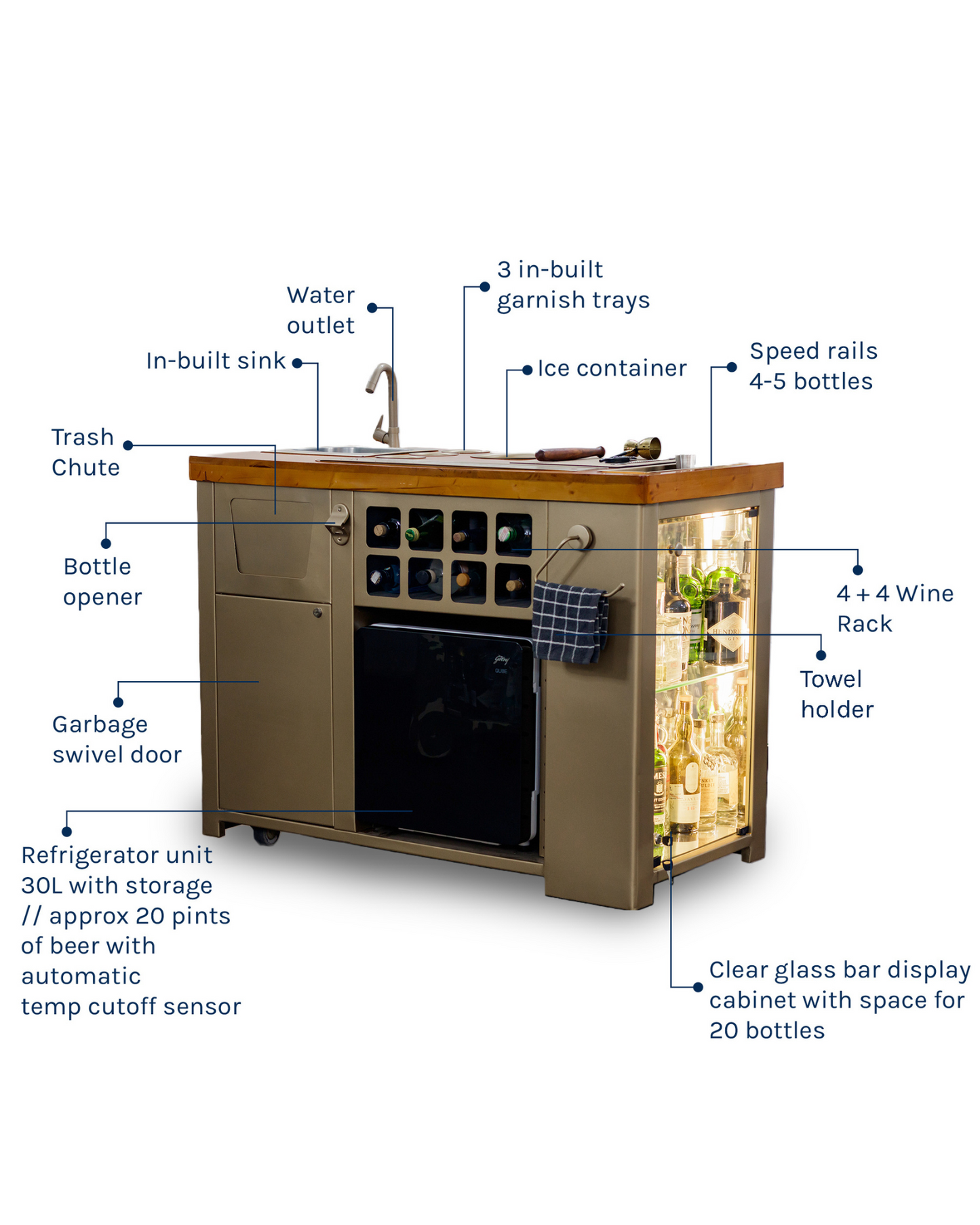 Model Z Home Bar, Wooden Top Gold Lattice