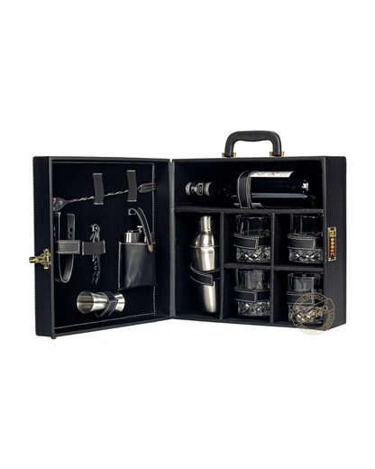 4 Glass Portable Bar Set, Black