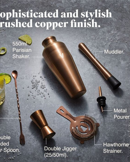 Parisian Cocktail Set, Brushed Copper