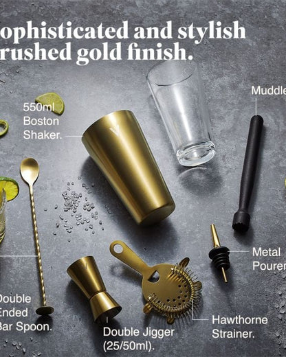 Boston Cocktail Shaker Set, Brushed Gold