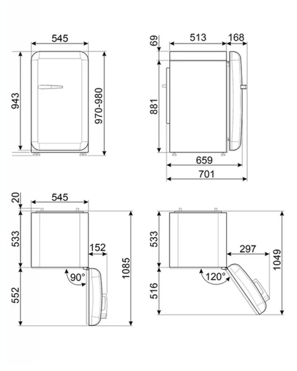 Minibar Refrigerator (Fab10R) – 50’s Style, Red