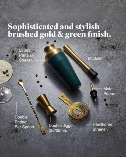 Parisian Cocktail Shaker Set, Green & Gold