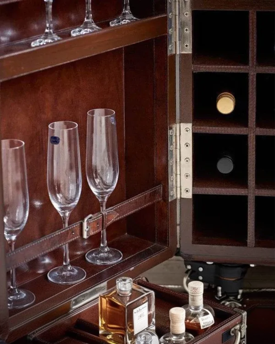 Leather Bar Cabinet, Brown