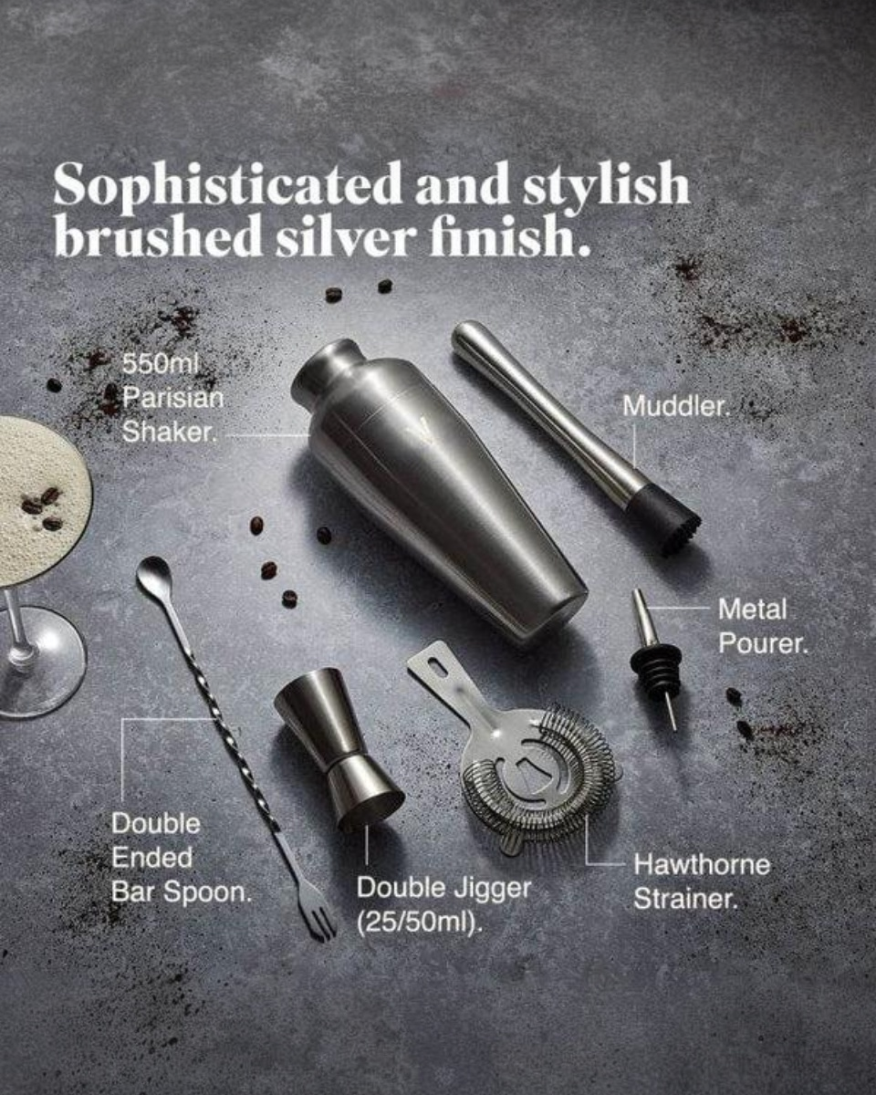 Parisian Cocktail Shaker Set, Silver