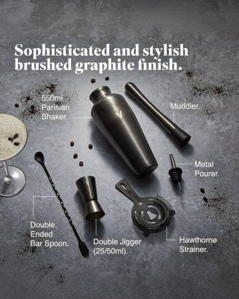 Parisian Cocktail Shaker Set, Graphite