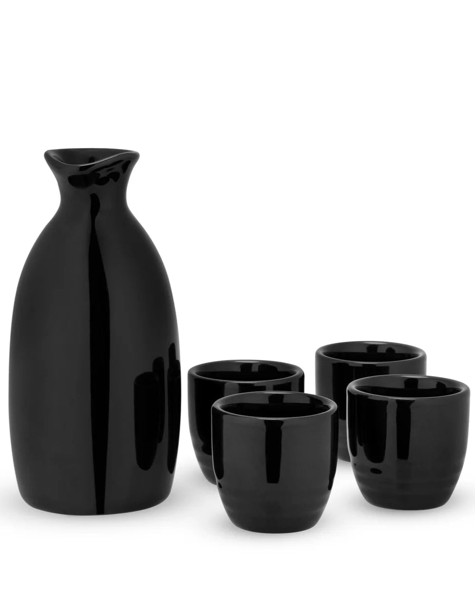 Moga Porcelain Sake Set, Black