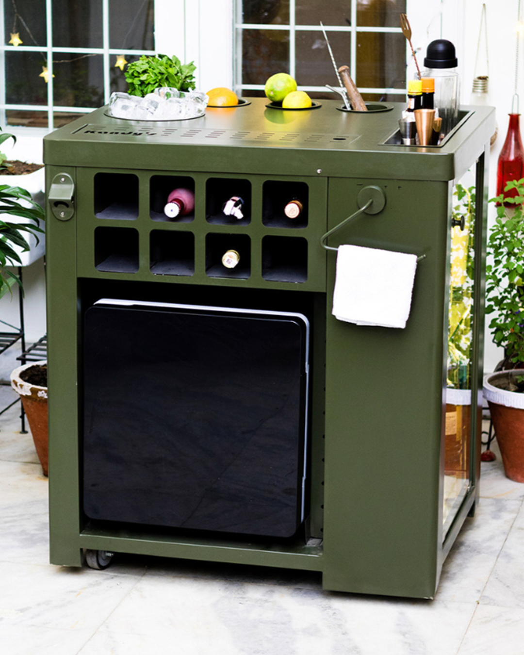 Model X Home Bar, Olive Green Finish