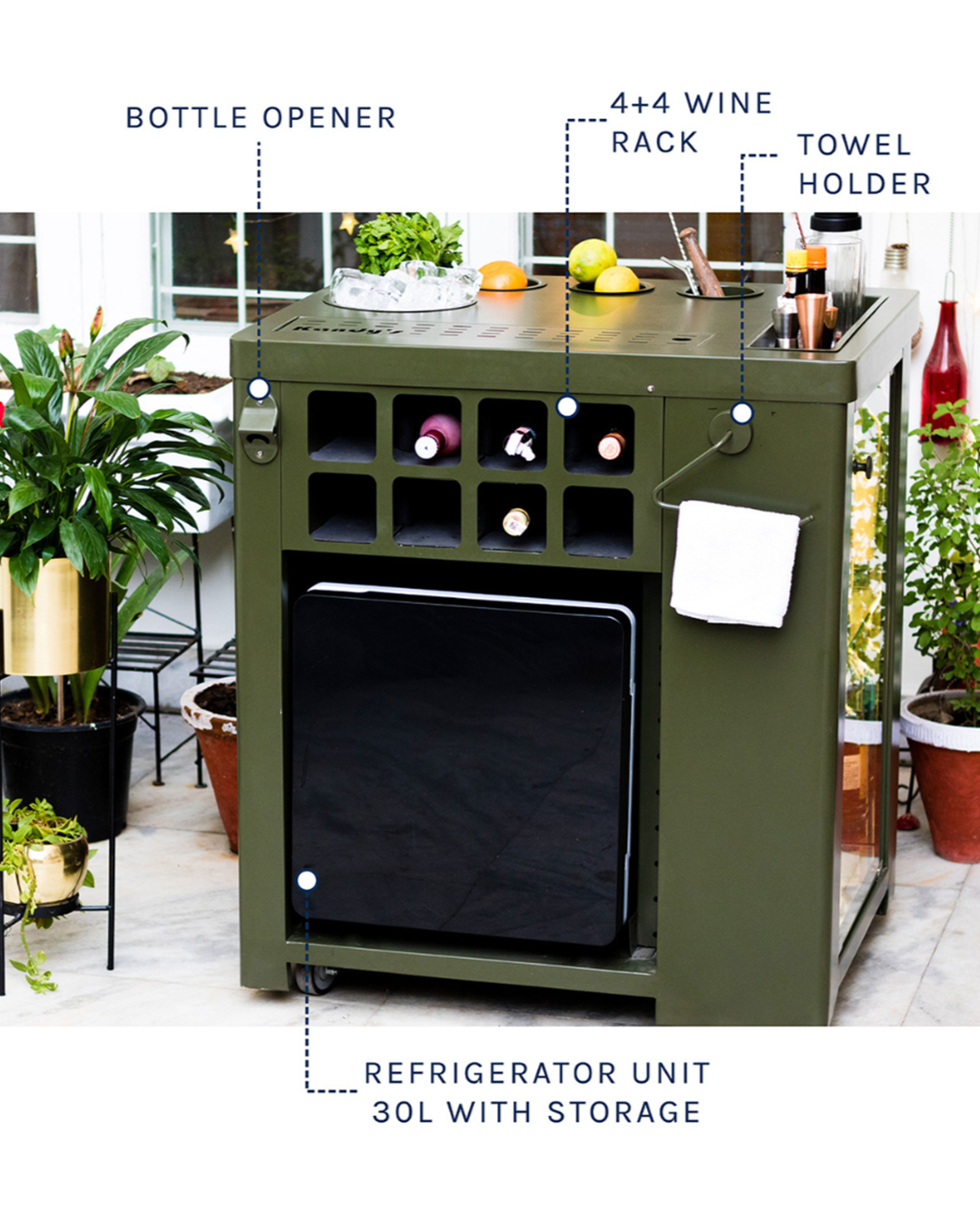 Model X Home Bar, Olive Green Finish