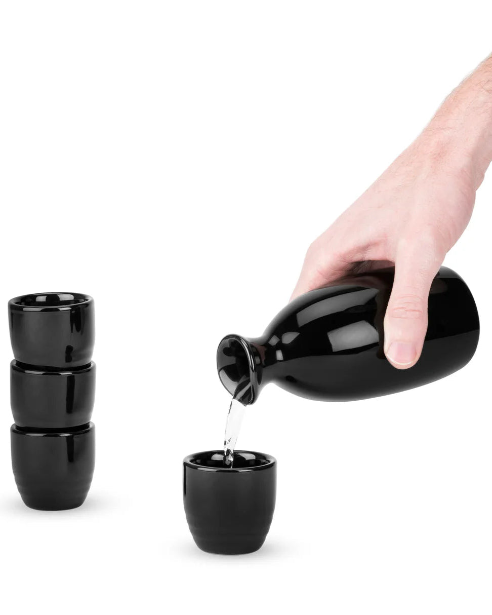 Moga Porcelain Sake Set, Black