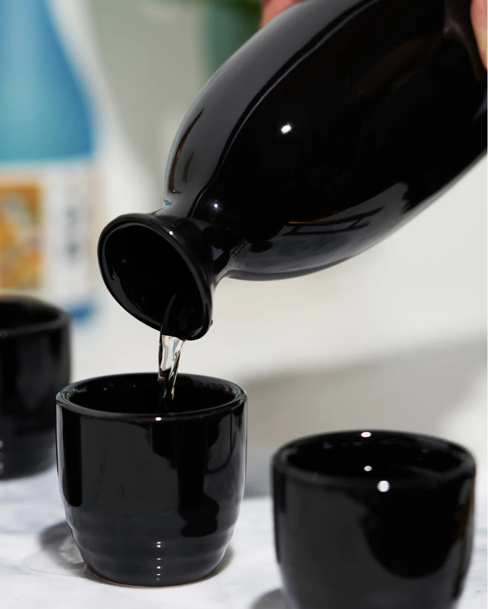 Moga Porcelain Sake Set, Black