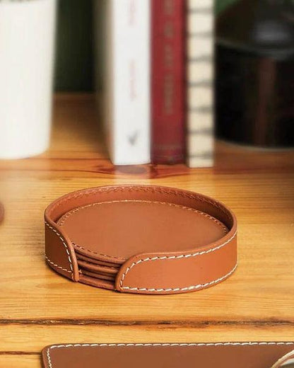 Modella Round Coasters, Cognac