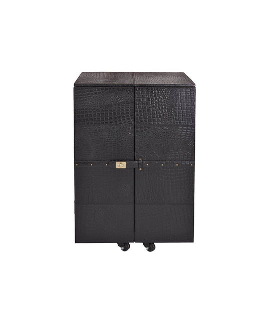 Front Open Bar in Genuine Leather, Black