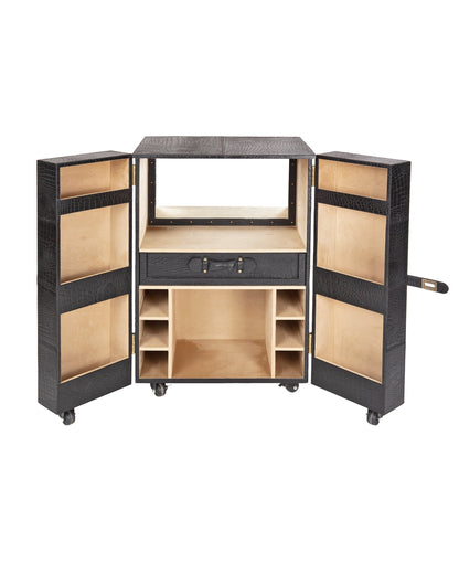 Front Open Bar in Genuine Leather, Black