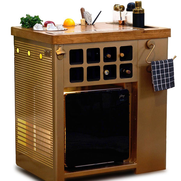 Home Bar, Gold Lattice & Wooden Top Finish